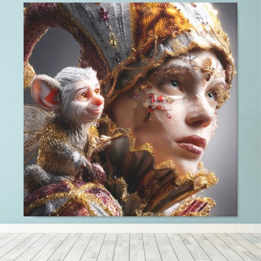 "The Harlequin Monkey with Magic Wings Canvas Afdruk (Insitu (Houten vloer))