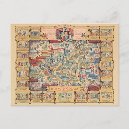 The Heart of Birmingham, England Map Briefkaart (Voorkant)