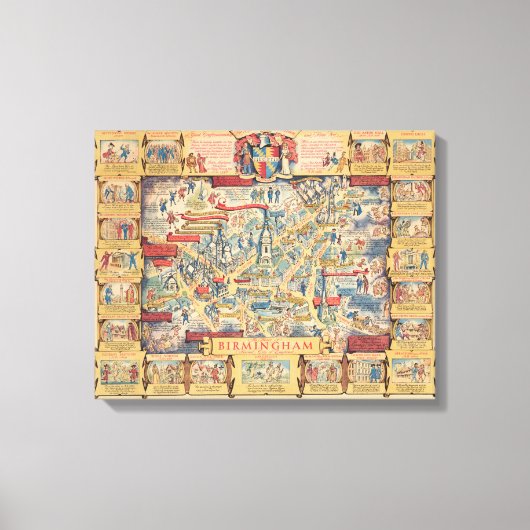 The Heart of Birmingham, England Map Canvas Afdruk (Voorkant)
