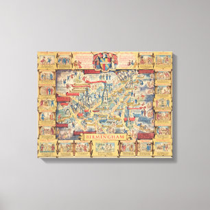 The Heart of Birmingham, England Map Canvas Afdruk