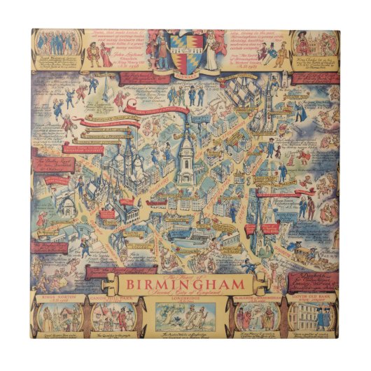 The Heart of Birmingham, England Map Tegeltje (Voorkant)