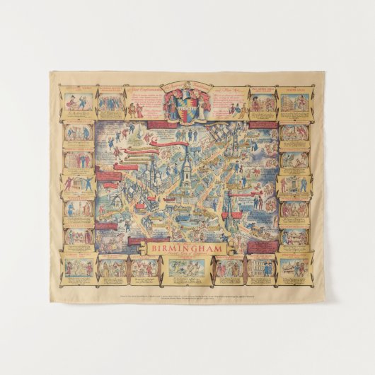 The Heart of Birmingham, England Map Wandkleed (Voorkant (horizontaal))