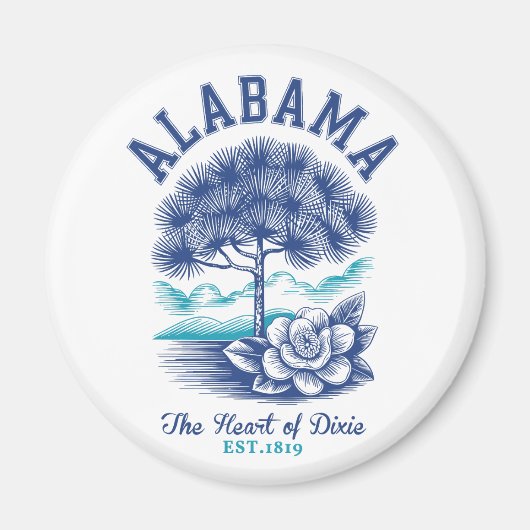 The Heart of Dixie – Alabama Camellia & Tree Graph Magneet (Voorkant)