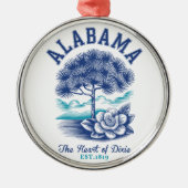 The Heart of Dixie – Alabama Camellia & Tree Graph Metalen Ornament (Voorkant)