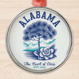 The Heart of Dixie – Alabama Camellia & Tree Graph Metalen Ornament