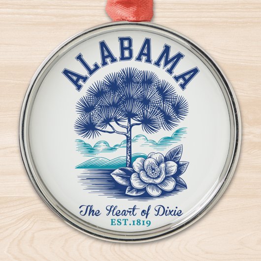 The Heart of Dixie – Alabama Camellia & Tree Graph Metalen Ornament