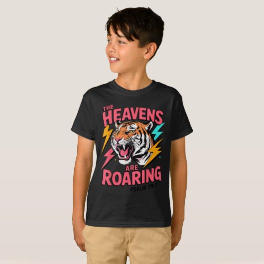 The Heavens Are Roaring Psalm 19_1 Tiger Christian T-shirt (Voorkant volledig)