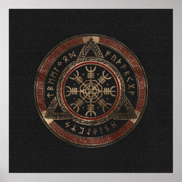 The Helm of Awe  Black and Red Leather and gold Poster