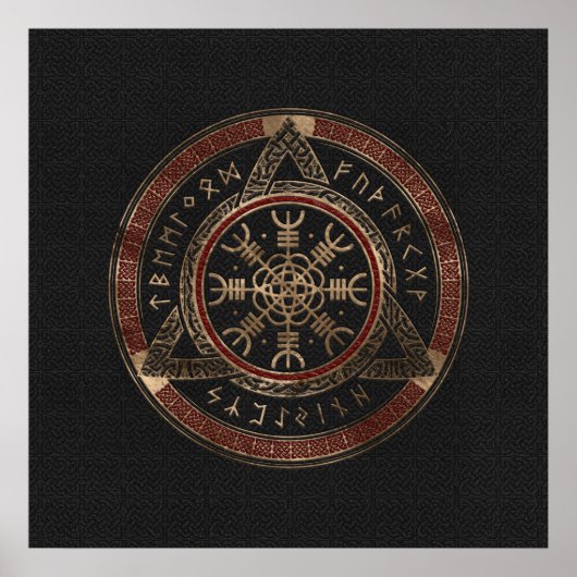 The Helm of Awe  Black and Red Leather and gold Poster (Voorkant)