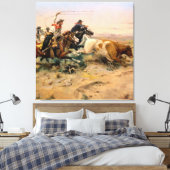 “The Herd Quitter” Westerse kunst van Charles M Ru Canvas Afdruk (Insitu (Slaapkamer))