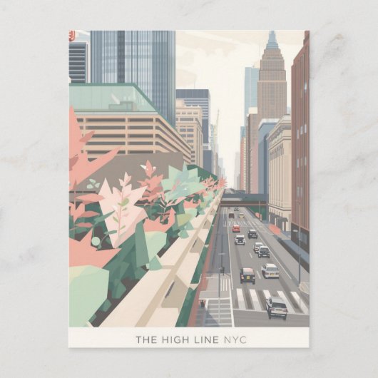 The High Line NYC Pastel Kunst Briefkaart (Voorkant)
