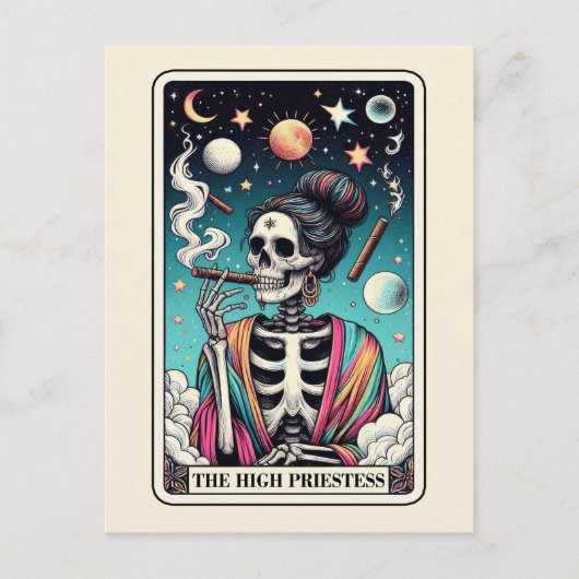 The High Priestess Tarot Art Smoking Skeleton Goth Briefkaart (Voorkant)
