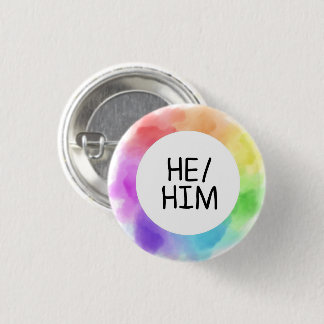 The/him pronoun button badge pin handwritten