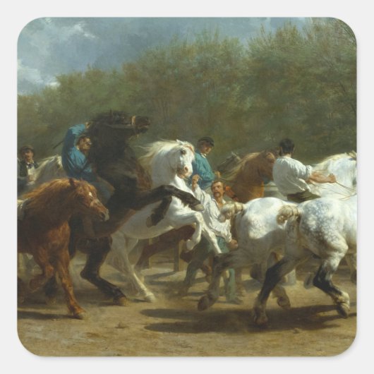 The Horse Fair by Rosa Bonheur Vierkante Sticker (Voorkant)