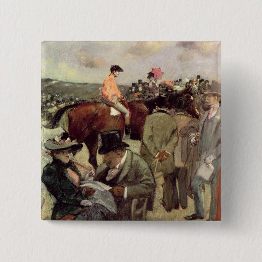 The Horse-Race, c.1890 Vierkante Button 5,1 Cm (Voorkant)