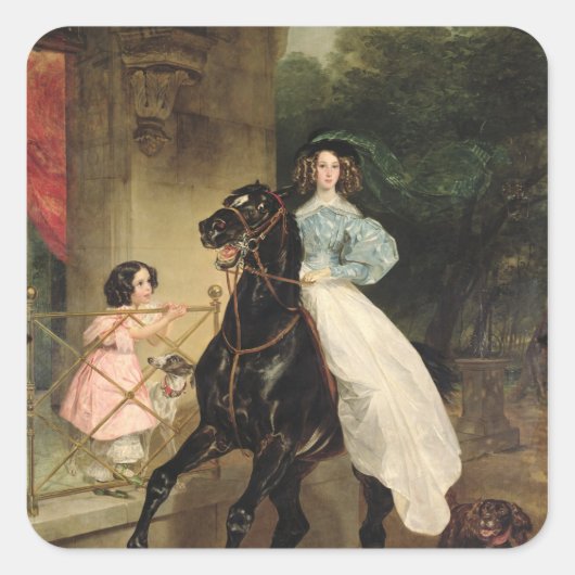The Horsewoman, portret of Giovanina Vierkante Sticker (Voorkant)