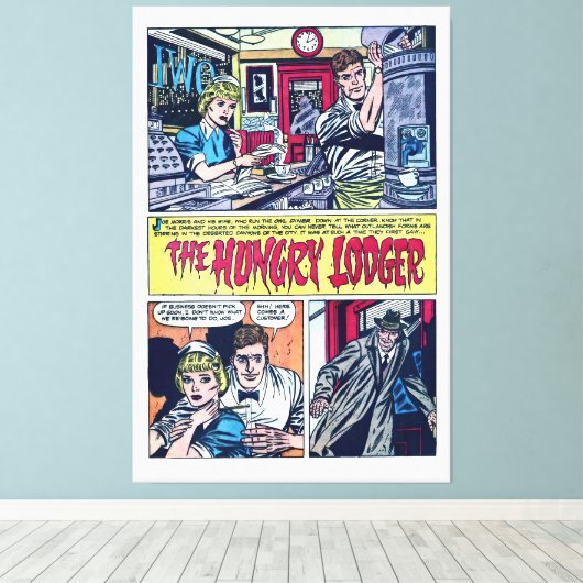 The Hungry Lodger  1950s Horror Comics Canvas Afdruk (Insitu (Houten vloer))