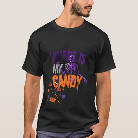 The Hungry Skeleton: Where’s My Candy ؟ 🍫 T-shirt (Voorkant)
