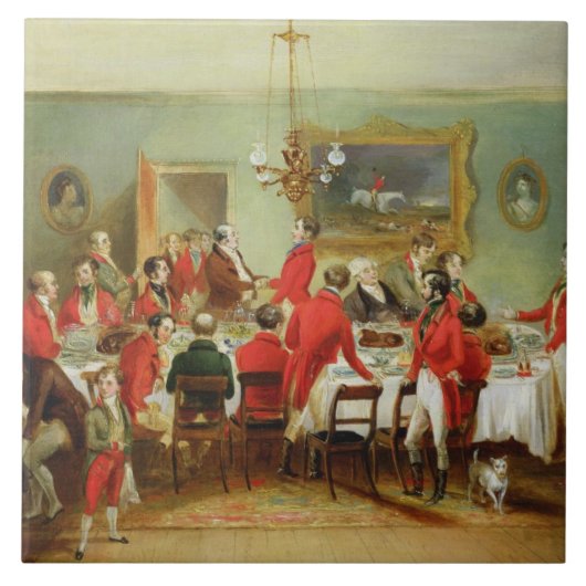 The Hunt Breakfast, Bachelor's Hall, 1836 (olie op Tegeltje (Voorkant)