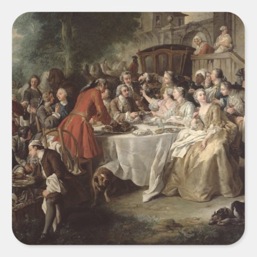 The Hunt Lunch, detail van de diners, 1737 Vierkante Sticker (Voorkant)