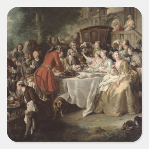 The Hunt Lunch, detail van de diners, 1737 Vierkante Sticker