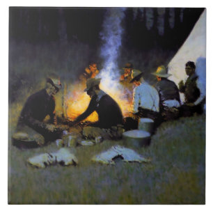 "The Hunter's Supper" van Frederic Remington Tegeltje
