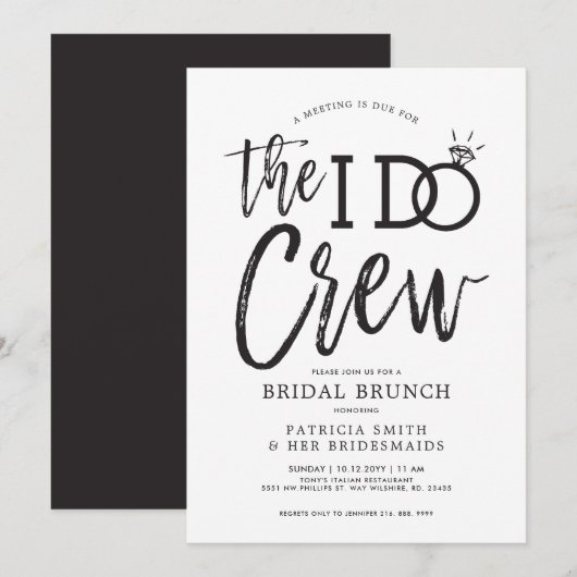 The I Do Crew | Bruids Brunch Feest Kaart (Voorkant / Achterkant)