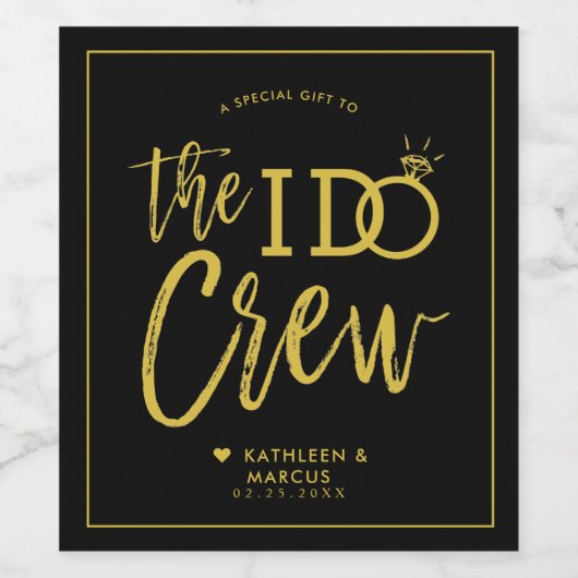 The I Do Crew | Trouwfeest Cadeau Goud Wijn Etiket (Enkel label)
