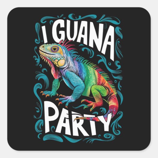 The iguana PARTY Vierkante Sticker (Voorkant)