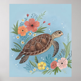 The illustration of a sea turtle poster