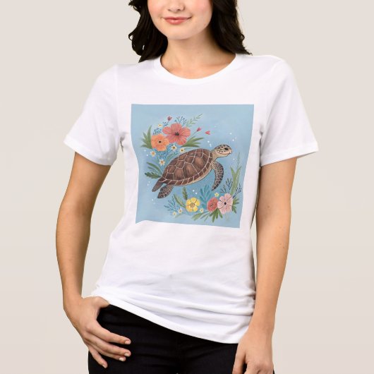 The illustration of a sea turtle Tri-Blend shirt (Voorkant)