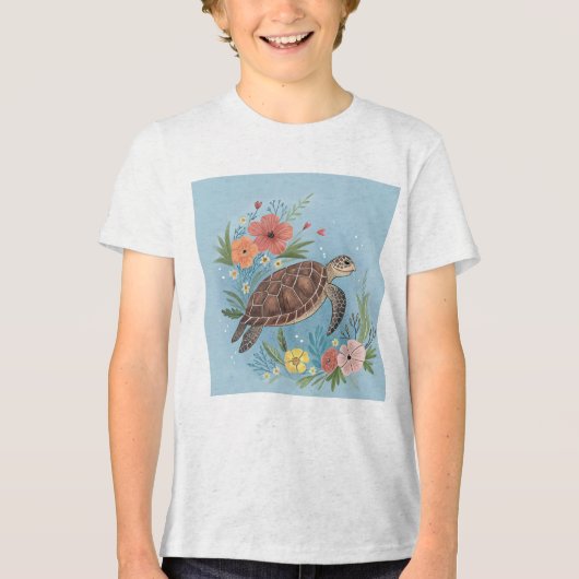 The illustration of a sea turtle Tri-Blend shirt (Voorkant)