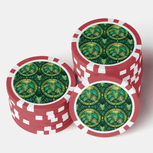 The image shows a poker chip with a vibrant design (Opstapeling)