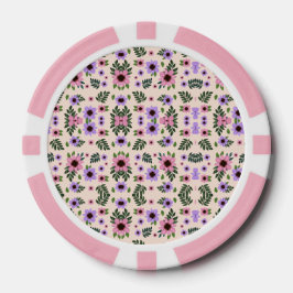 The image shows poker chips with a floral pattern