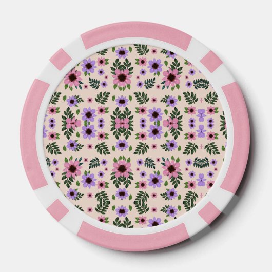 The image shows poker chips with a floral pattern (Achterkant)