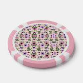 The image shows poker chips with a floral pattern (Enkel)