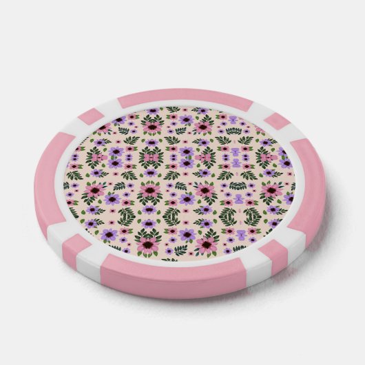 The image shows poker chips with a floral pattern (Enkel)