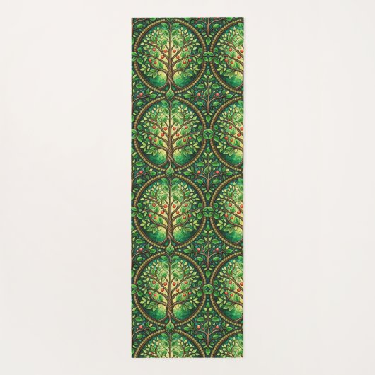 The image shows two views of a patterned yoga mat (Achterkant)