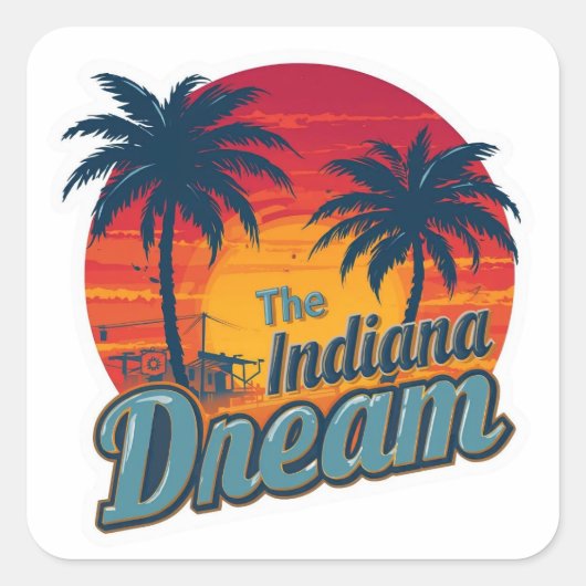 The Indiana Dream Retro Sunset Palm Trees Vierkante Sticker (Voorkant)