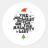 The Jolliest On The Naughty List Funny Christmas  Ronde Sticker (Voorkant)