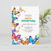 The Joy of Butterflies 10th Birthday Invitation Kaart (Staand voorkant)
