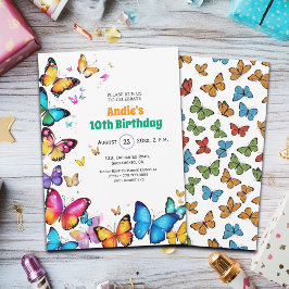 The Joy of Butterflies 10th Birthday Invitation Kaart
