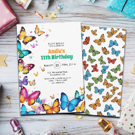 The Joy of Butterflies 11th Birthday Invitation Kaart