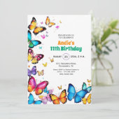 The Joy of Butterflies 11th Birthday Invitation Kaart (Staand voorkant)