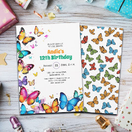 The Joy of Butterflies 12th Birthday Invitation Kaart