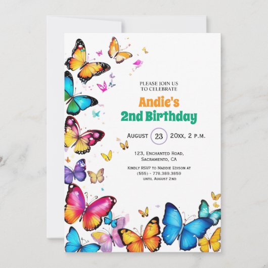 The Joy of Butterflies 2nd Birthday Invitation Kaart (Voorkant)