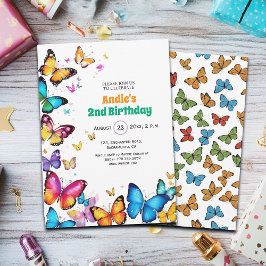 The Joy of Butterflies 2nd Birthday Invitation Kaart