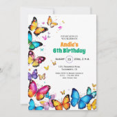 The Joy of Butterflies 6th Birthday Invitation Kaart (Voorkant)