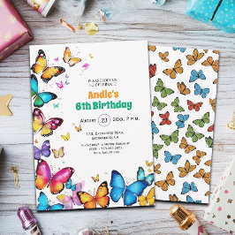 The Joy of Butterflies 6th Birthday Invitation Kaart