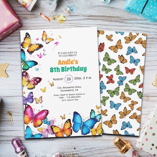 The Joy of Butterflies 8th Birthday Invitation Kaart